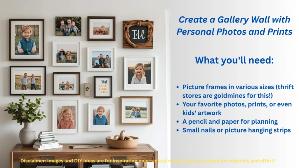 diy gallery wall with framed personal photos and art prints
