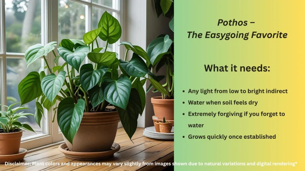 Pothos Plant – Common indoor plants for beginners and air cleaning