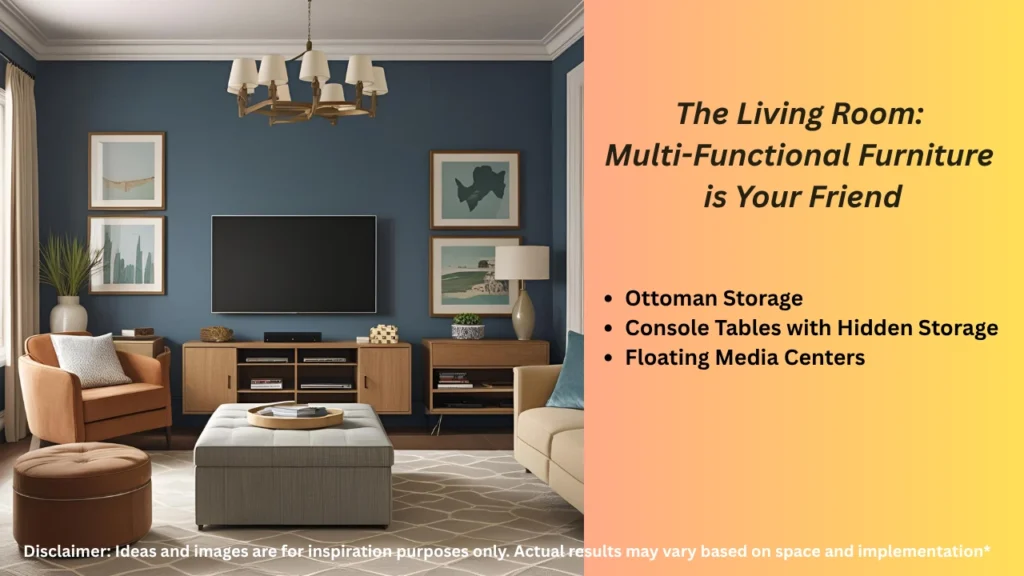 Multipurpose furniture in small living room saves space and adds function