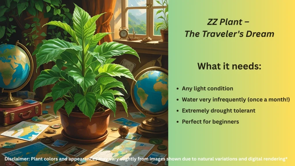 ZZ Plant – Traveler-friendly common houseplant for clean indoor air
